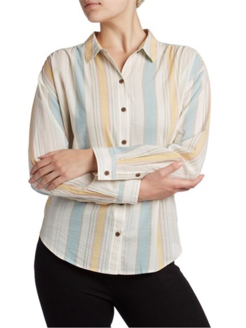Patagonia Lightweight A/C Boyfriend Shirt Womens XS Sunwash White Green Stripe